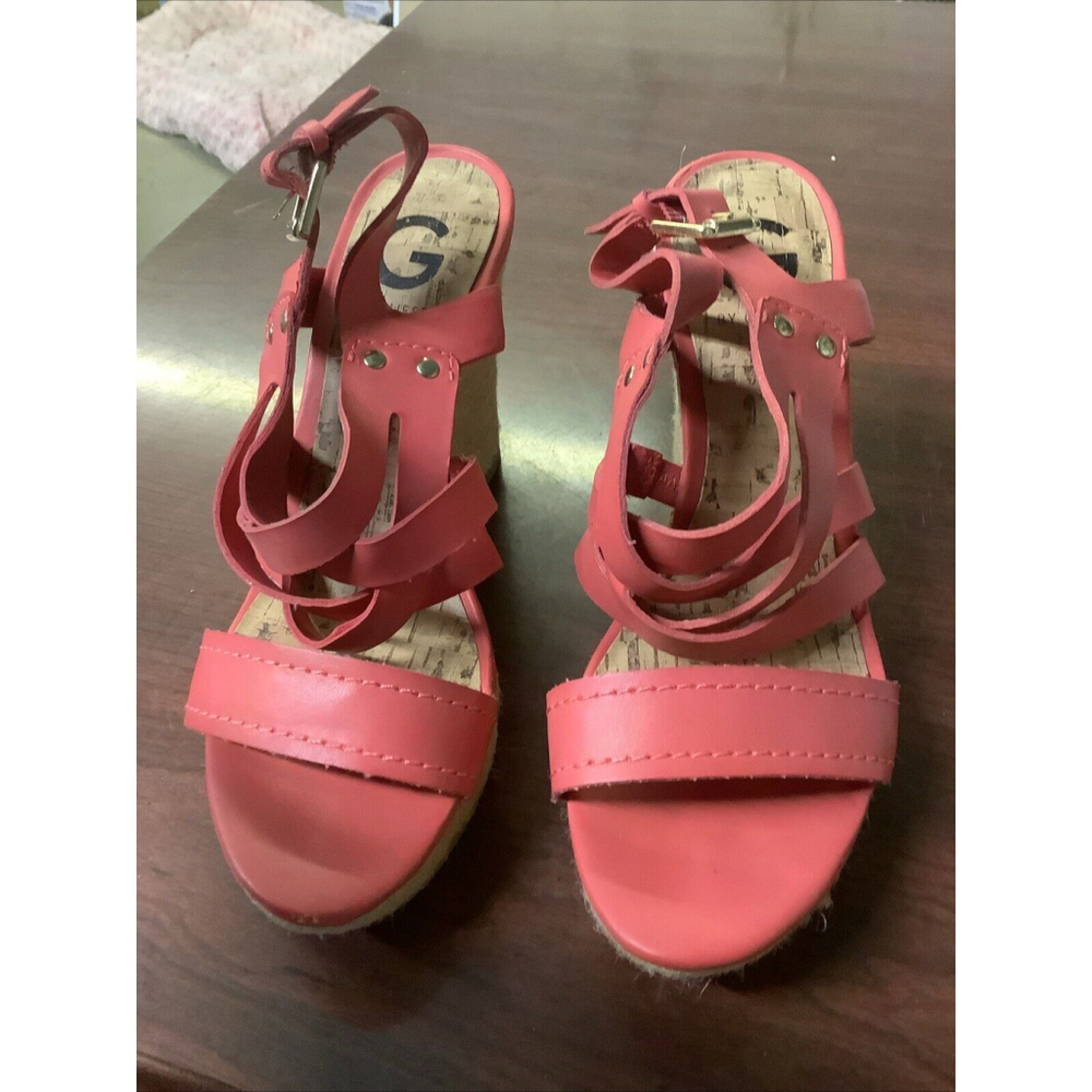 Guess Ethelaβ Coral Pink Sandal Womenβs Size 6 1/2 Wedge Espadrilles